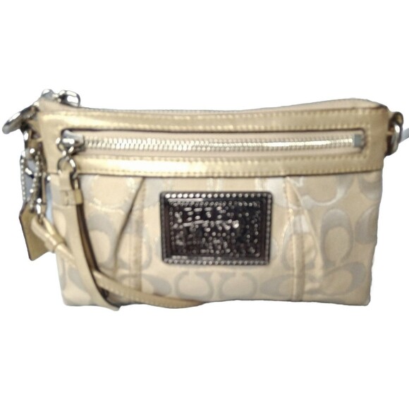 Coach Poppy Tan,~Silver Signature Large Wristlet Small Purse - Picture 4 of 9